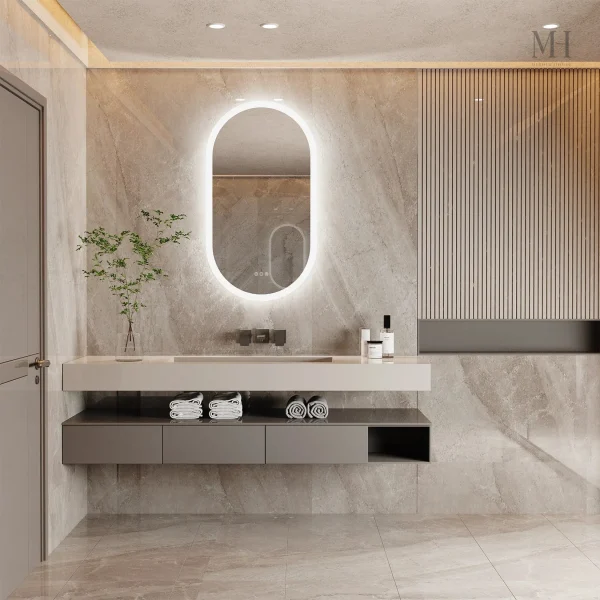 miroir-salle-de-bain-rectangulaire-arrondi-1 Miroir LED Salle de Bain Rectangulaire Antibuée