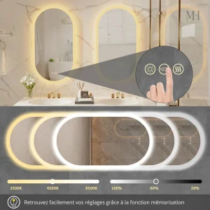 Miroir de Salle de Bain Antibuée avec Lumière