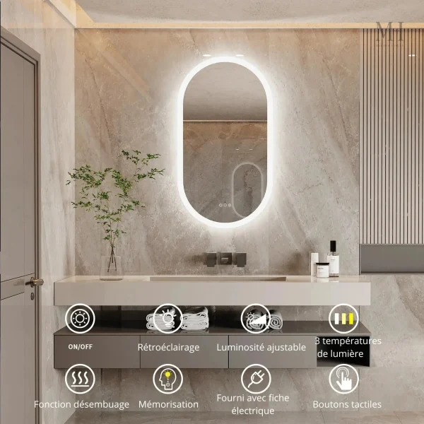 Miroir Rectangulaire LED pour Salle de Bain Moderne