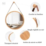 Miroir Rond avec Sangle - Design Pratique et Esthétique