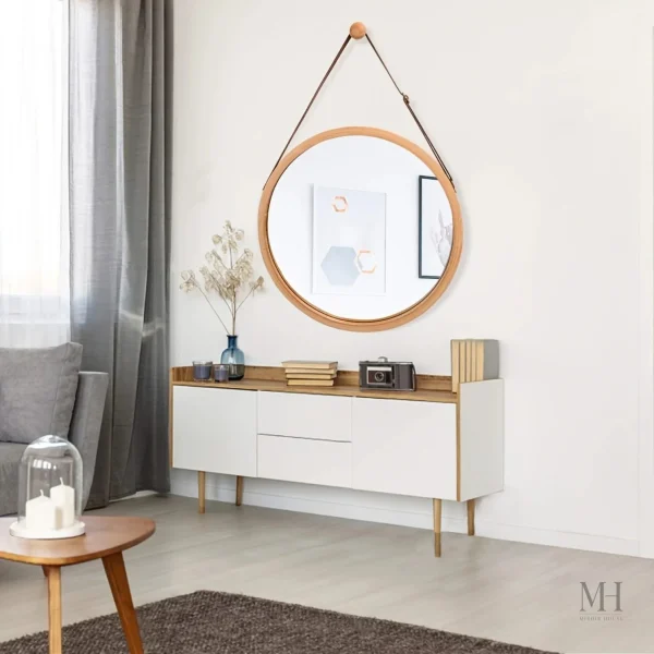 Miroir en Bois 38 cm - Idéal pour Salle de Bain Moderne