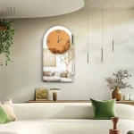 Miroir design avec horloge en verre bicolore