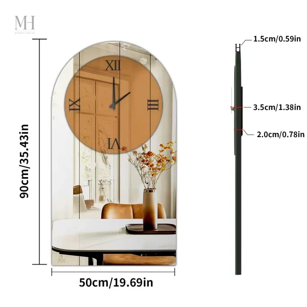 Miroir contemporain avec design horloge, finition premium