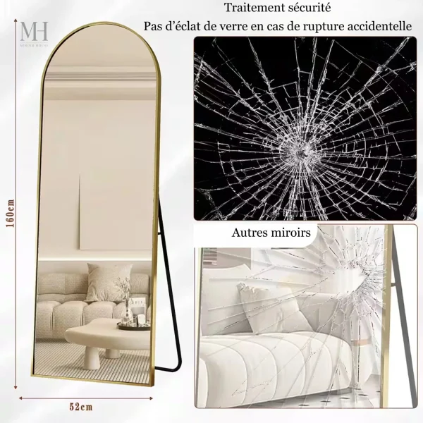 Miroir plein hauteur doré, parfait pour la décoration intérieure