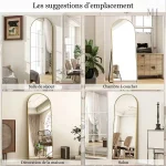 Miroir de sol 52x160 cm, look doré raffiné