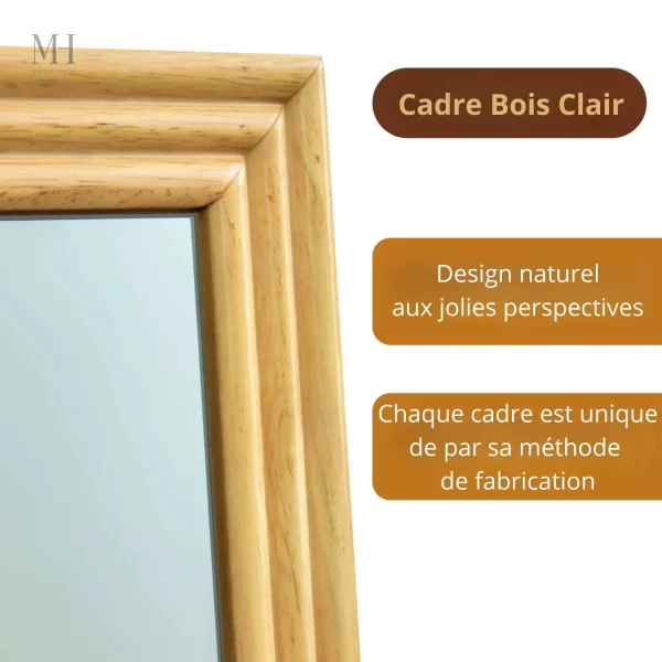Miroir grand format sur pied en bois naturel
