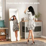 Miroir sur pied doré 160x50 cm en métal et verre