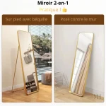 Grand miroir décoratif avec cadre doré en métal