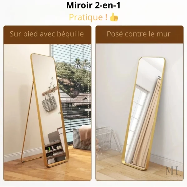 Grand miroir décoratif avec cadre doré en métal