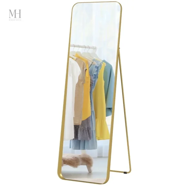Miroir sur pied doré, finition moderne et chic