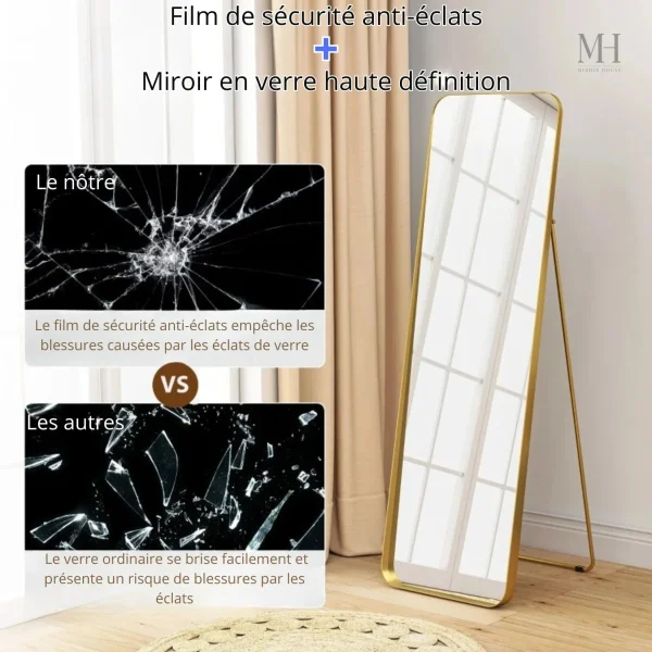 Miroir décoratif sur pied, cadre en métal doré