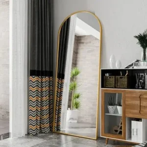 Grand miroir doré sur pied, style chic et moderne