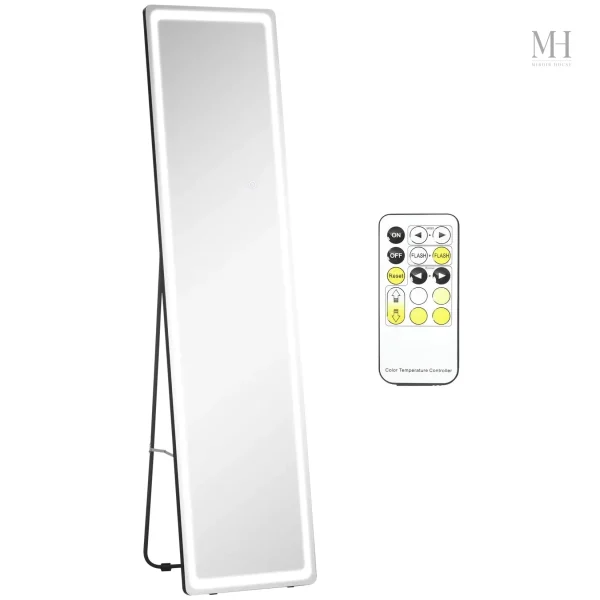 Miroir décoratif sur pied avec lumière ajustable