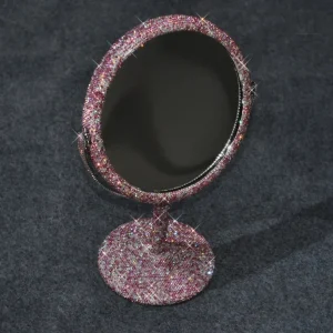 Miroir sur pied pour maquillage avec strass brillants