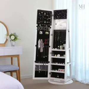 Miroir sur pied pivotant pour rangement de bijoux