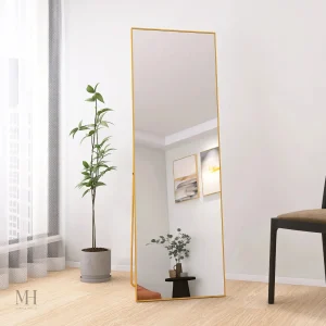 Miroir Doré sur Pied au Style Contemporain