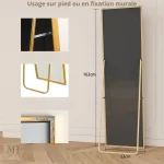 Miroir Sur Pied avec Cadre Doré Contemporain