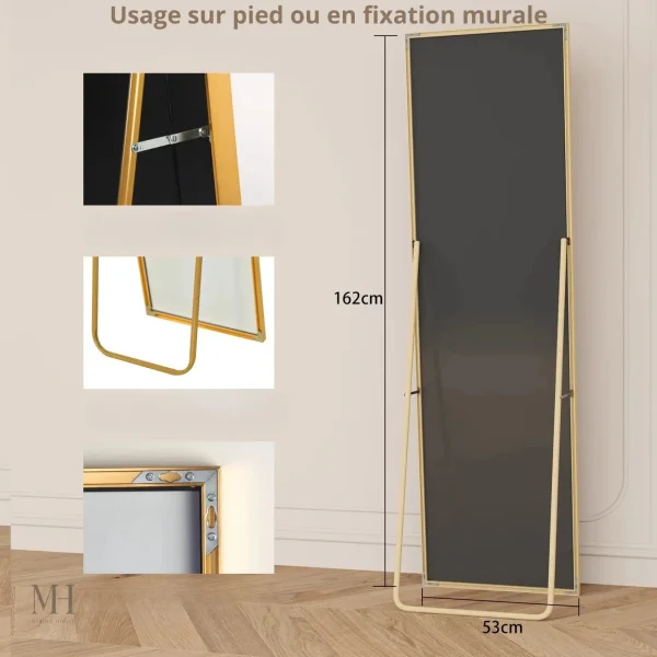 Miroir Sur Pied avec Cadre Doré Contemporain