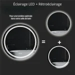 Miroir Salle de Bain LED avec Fonction Antibuée