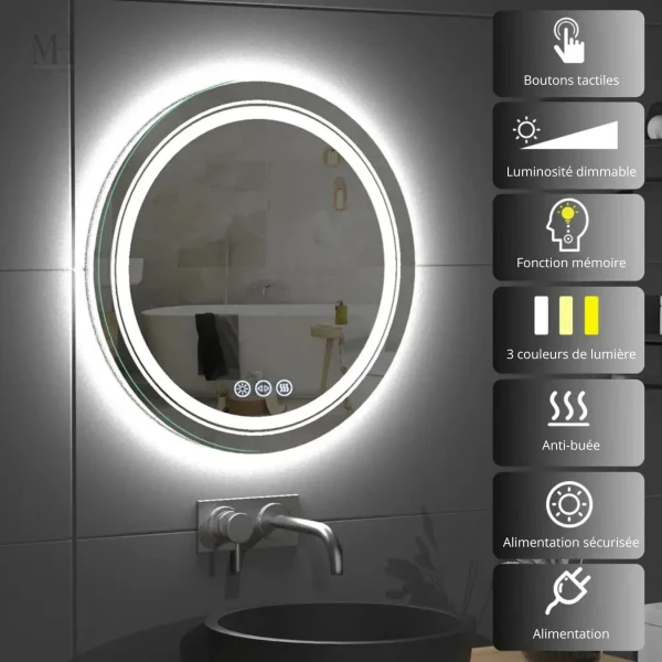 Miroir Suspendu Antibuée 80 cm pour Salle d'Eau