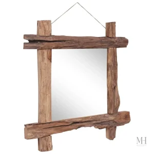 Miroir en bois brut 70x70 cm, design naturel