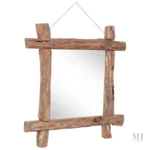 Miroir rustique en teck, cadre carré 70x70 cm