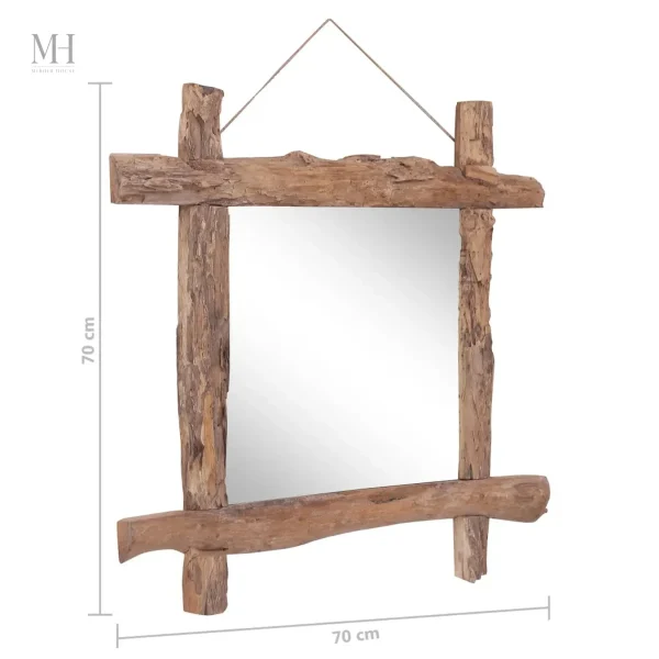 Miroir en bois, 70x70 cm, style rustique authentique