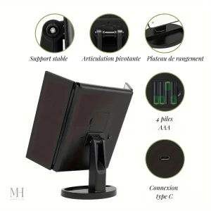 Miroir maquillage à trois panneaux avec éclairage LED