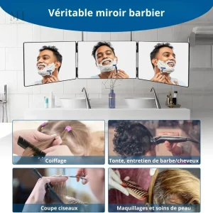 Miroir 3 panneaux pour une vision optimale des coiffures