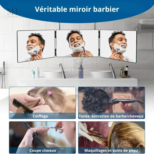 Miroir 3 panneaux pour une vision optimale des coiffures
