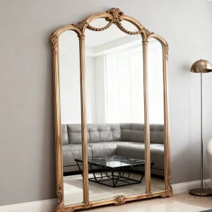 Miroir décoratif doré avec forme élégante en arche