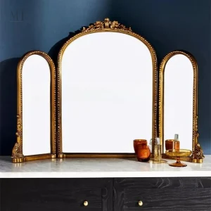 Miroir Triptyque Doré GLORIA pour Coiffeuse 80x60 cm