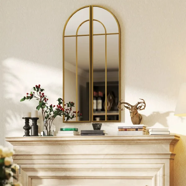 Miroir Vintage 50s Doré 60x120 cm Style Fenêtre