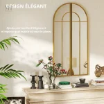 Miroir 60x120 cm en forme d'arche ancienne dorée