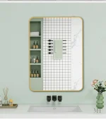 Miroir simple en aluminium doré pour salle de bain élégante