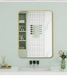 Miroir simple en aluminium doré pour salle de bain élégante