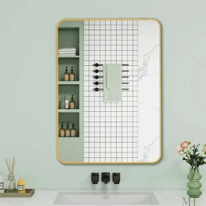 Miroir simple en aluminium doré pour salle de bain élégante