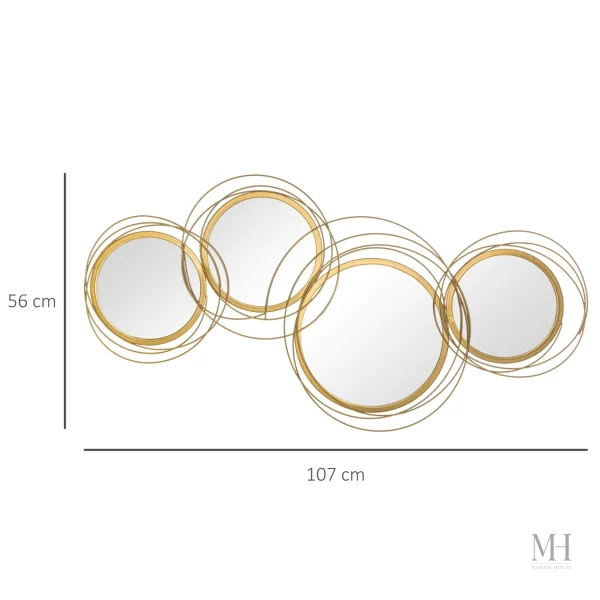 Miroirs ronds dorés entrelacés, ajout décoratif moderne