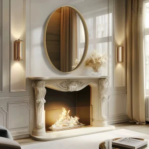 Miroir design ovale, idéal pour un espace salle de bain