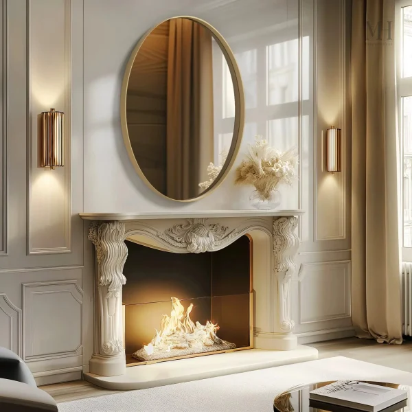 Miroir design ovale, idéal pour un espace salle de bain