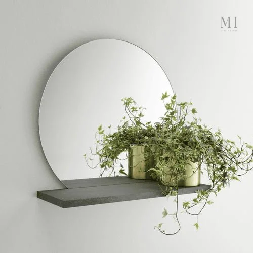 Miroir mural en bois avec étagère intégrée