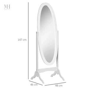 Miroir Inclinable Ovale sur Pied Blanc