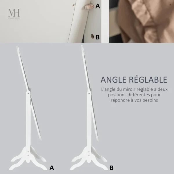 Miroir sur Pied avec Cadre Blanc