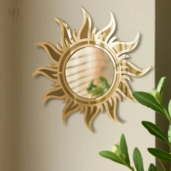 soleil-miroir-1 Miroir doré rond mural style bohème 26 cm