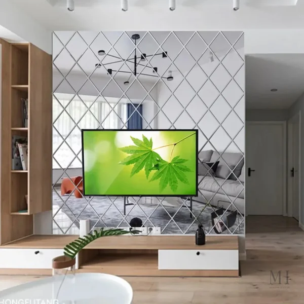 Décoration intérieure avec miroirs losanges en acrylique